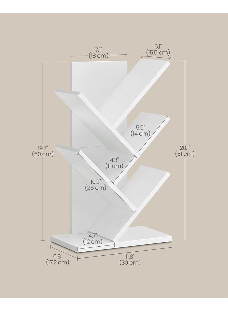 VASAGLE Tree Bookshelf, 5-Tier Bookcase, Small Bookshelf, Space-Saving Corner Shelf, Book Tree, Holds Books, CDs, Games, for Bedroom, Living Room, Home Office, Cloud White - Image 3
